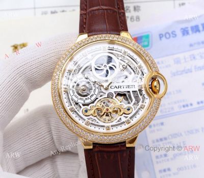 Ballon Bleu de Cartier Copy Watch Skeleton Dial Brown Leather Band